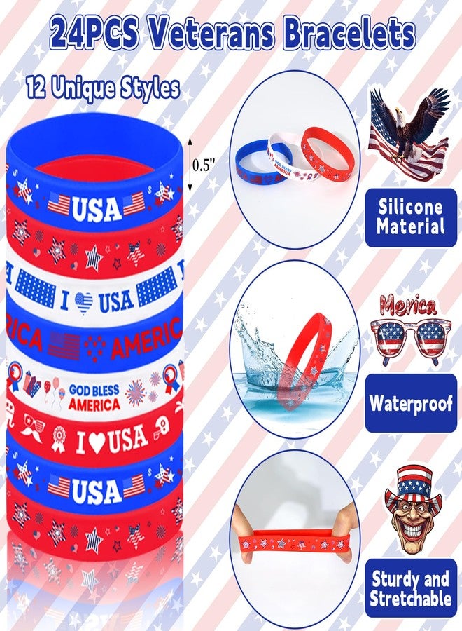 FINDRICH 93PCS 4th of July Favors - USA 250 Patriotic Party Favors with Red White and Blue Silicone Bracelets Slap Bracelets Stickers Gift for Veteran USA 250 Patriotic Accessories - Image 4